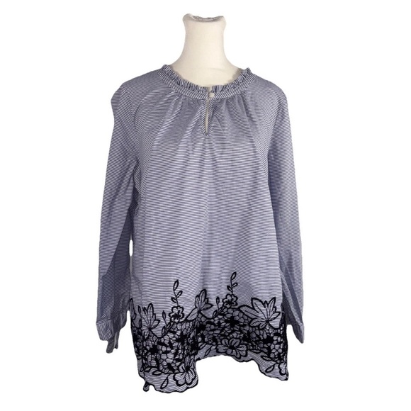 Talbots Tops - Talbots Plus Size X Blue & White Striped Embroidered Long Sleeve
